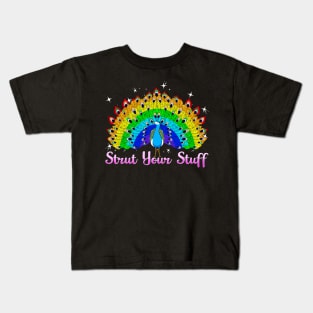 Strut Your Stuff Peacock Rainbow LGBT Pride Kids T-Shirt